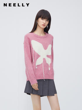 NEELLY纳俪商场同款粉色毛衣女冬季甜美宽松流苏超好看慵懒风毛衣N23103A01080