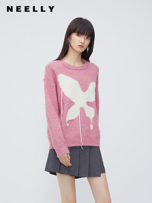 NEELLY纳俪商场同款粉色毛衣女冬季甜美宽松流苏超好看慵懒风毛衣N23103A01080 商品图0