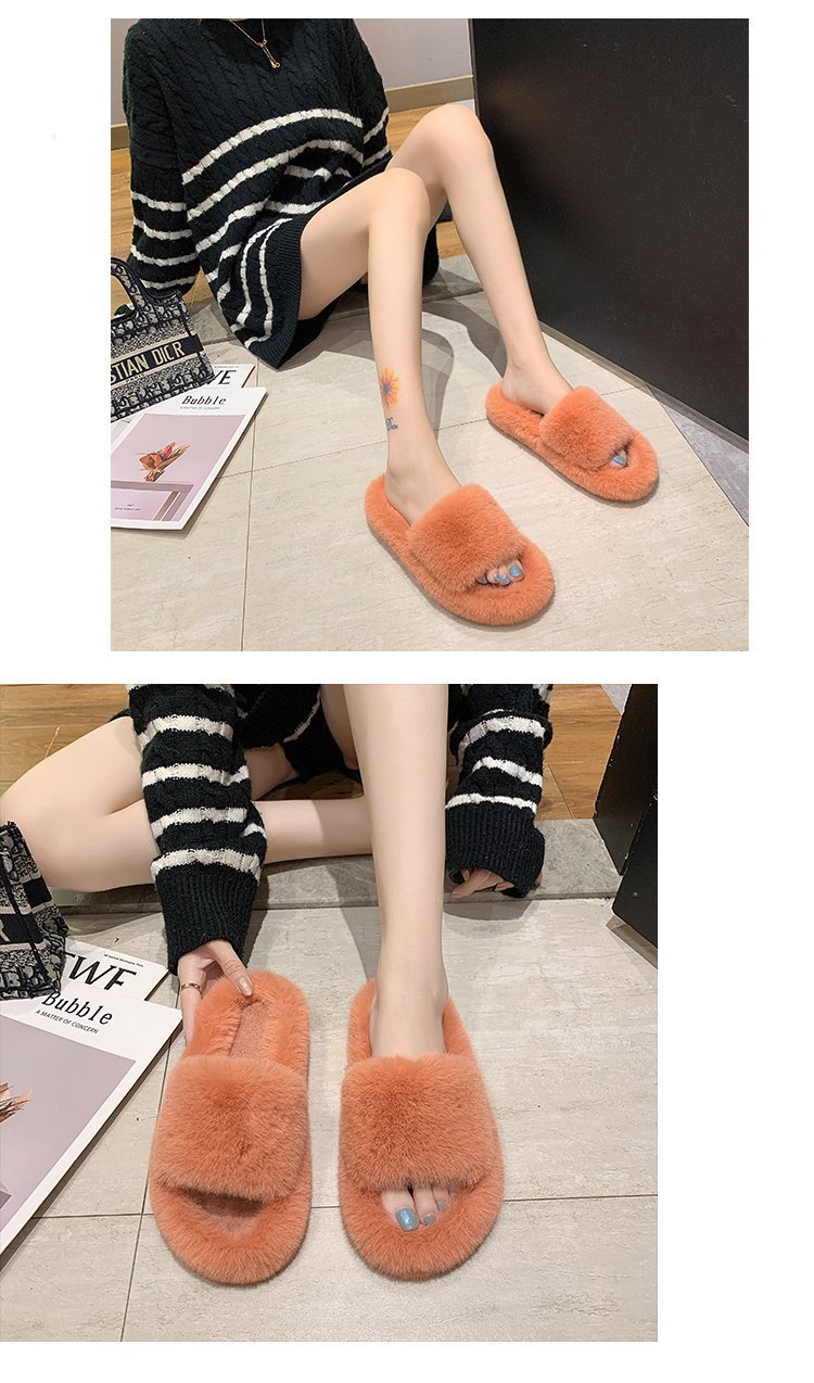 仿兔毛交叉棉拖女