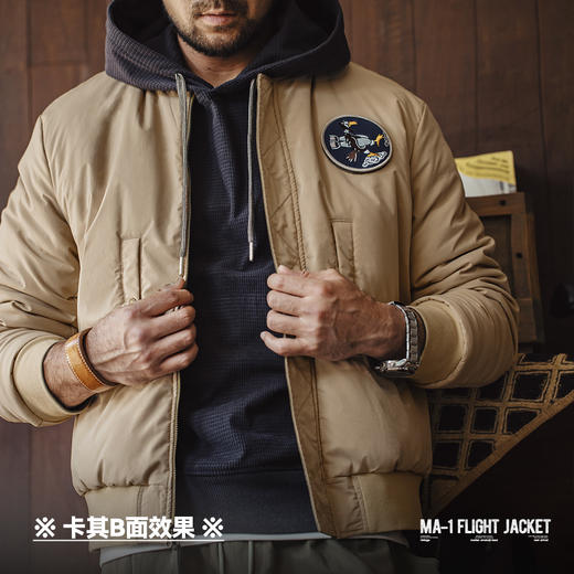 工装优选 美式复古双面穿MA1飞行员夹克棉服夹棉棒球服外套男秋冬 商品图3