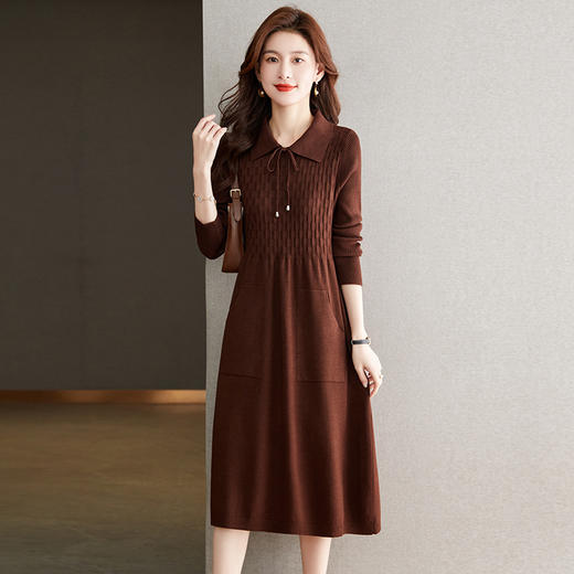 CC-LL-901娃娃领针织收腰连衣裙女中长款配大衣的内搭毛衣裙秋冬洋气打底裙 商品图2