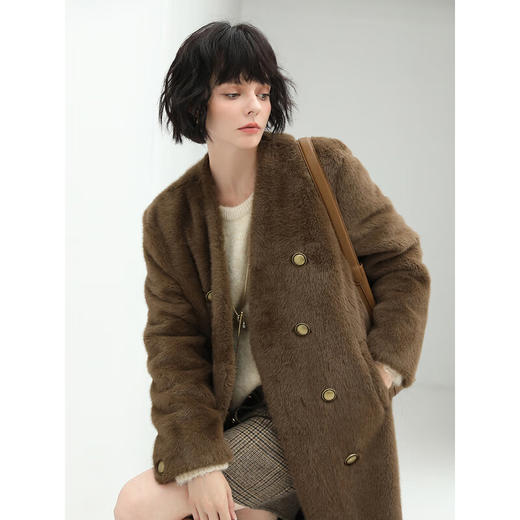 COCOBELLA高奢质感丰盈环保皮草冬长款气质裸领毛绒外套WL58 商品图1