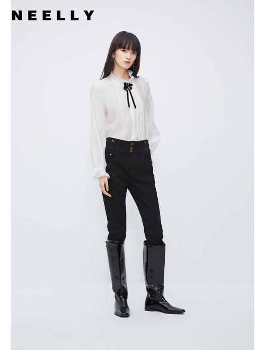 法式花边领白衬衫NEELLY纳俪商场同款高级感蝴蝶结长袖洋气雪纺衫N23103B01086 商品图1