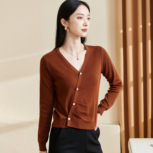 米思阳【气质毛衣】2026春新款时尚复古纯色v领百搭针织衫3143 商品图2
