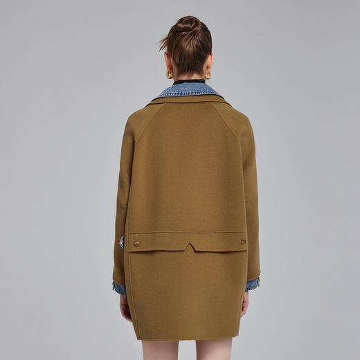 NH912斯尔丽23冬上新双面呢时尚拼接可脱卸牛仔领减龄显瘦大衣女 商品图1