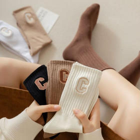 「5双装！数款组合」春秋季配鲨鱼裤字母刺绣中筒袜 纯色棉袜网红款长袜外穿运动高筒袜配饰