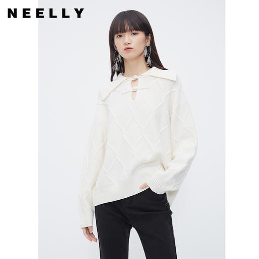 POLO领慵懒风毛衣女NEELLY纳俪商场同款新中式盘扣菱格单穿针织衫N23103A01083 商品图2