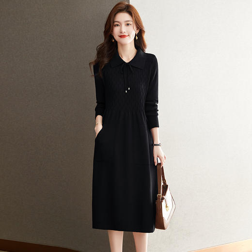 CC-LL-901娃娃领针织收腰连衣裙女中长款配大衣的内搭毛衣裙秋冬洋气打底裙 商品图3