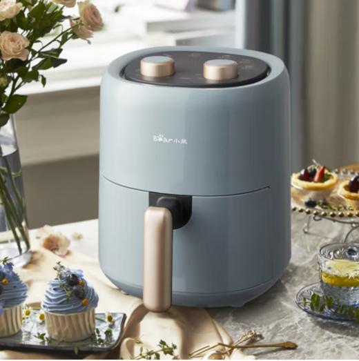 小熊（Bear）空气炸锅 家用多功能3L 微电脑触控 微蒸汽空气烤可拆卸易清洗 蓝灰色 QZG-E12W5【ZMD安心系列】  淘气 商品图1