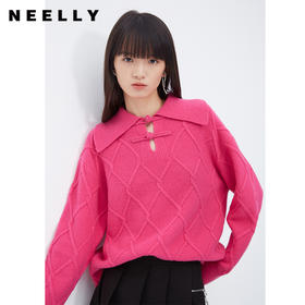 POLO领慵懒风毛衣女NEELLY纳俪商场同款新中式盘扣菱格单穿针织衫N23103A01083