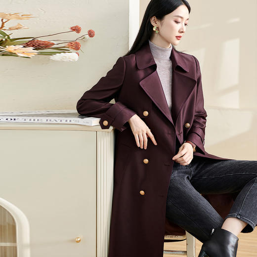 米思阳2026春季通勤气质卡其色风衣西装领系带双排扣外套2511/4224 商品图2