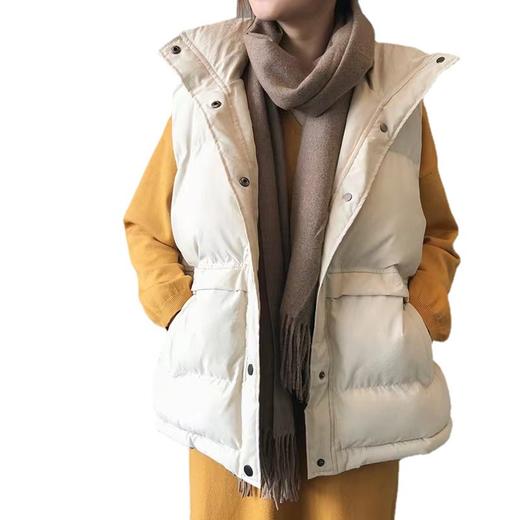 【百搭颜色，舒适亲肤好质感！】羽绒棉马甲女，韩版宽松新款，秋冬马甲背心 翻领短款面包外套-QQ 商品图4