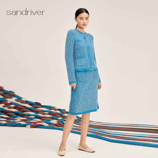 羊绒提花竖纹小香风女半裙SJF95W477K 商品图1