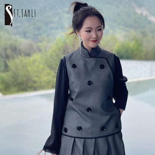 ST.SANLI【定制系列】新中式立领手工钉珠马甲+衬衫GA123R19 商品图0