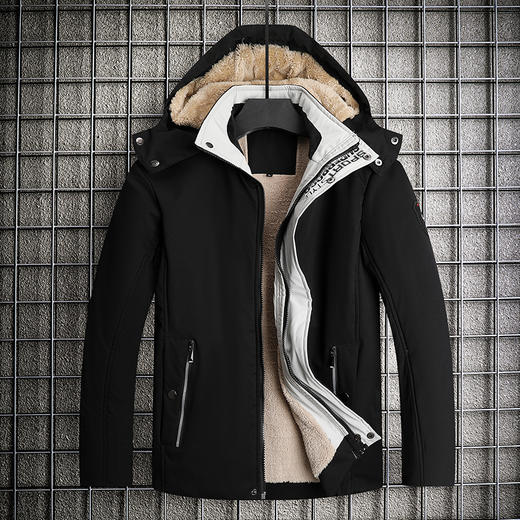 【新款DXC】大依优型大码连帽立领棉衣加肥加大羊羔绒外套时尚大号男装冬季胖子保暖 商品图1