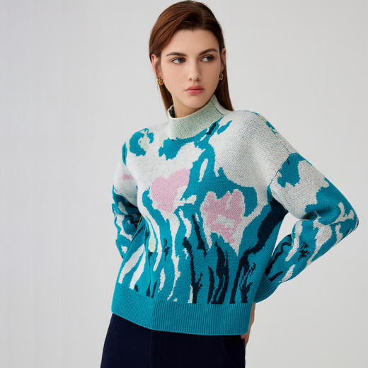 【半高领高织花色套衫】羊绒世家秋冬新品女士新品100%山羊绒内搭保暖毛衣 商品图1