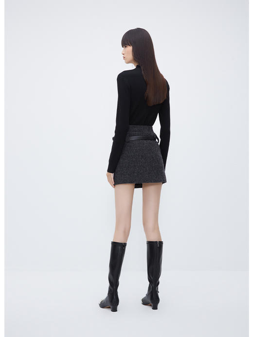 NEELLY纳俪商场同款高腰小香风A字裙 灰色高级感粗花呢短裙配腰带N23103E01100 商品图3