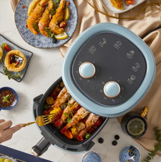 小熊（Bear）空气炸锅 家用多功能3L 微电脑触控 微蒸汽空气烤可拆卸易清洗 蓝灰色 QZG-E12W5【ZMD安心系列】  淘气 商品图3