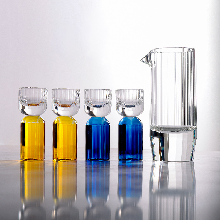 Run Wu高脚白酒杯彩色钻石一口杯烈酒杯子分酒器一壶二杯白酒具套装