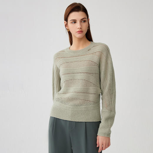 【羊绒+桑蚕丝镂空套衫】羊绒世家秋冬新品女士圆领针织套衫时尚镂空针织套衫 商品图0