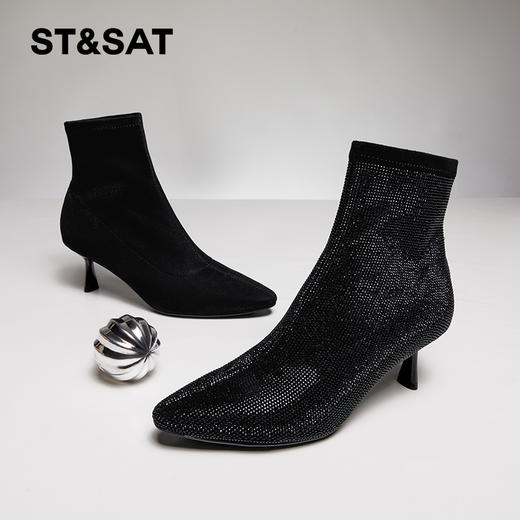 星期六优雅细跟尖头时装短靴SS34116588 商品图1
