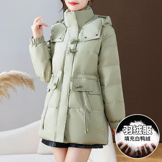 连帽厚款羽绒服，时尚新款拉链牛角扣中长款休闲羽绒服冬季保暖女装QYM-KED-338052-Y 商品图6
