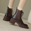 阿么手工女鞋冬季真皮新款马丁靴厚底6CM英伦风复古短靴透气百搭 商品缩略图1