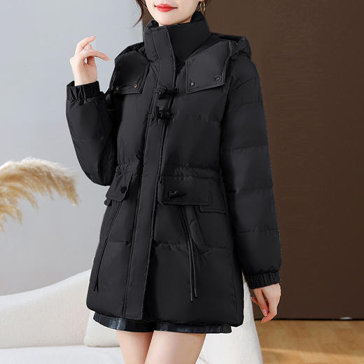 连帽厚款羽绒服，时尚新款拉链牛角扣中长款休闲羽绒服冬季保暖女装QYM-KED-338052-Y 商品图8