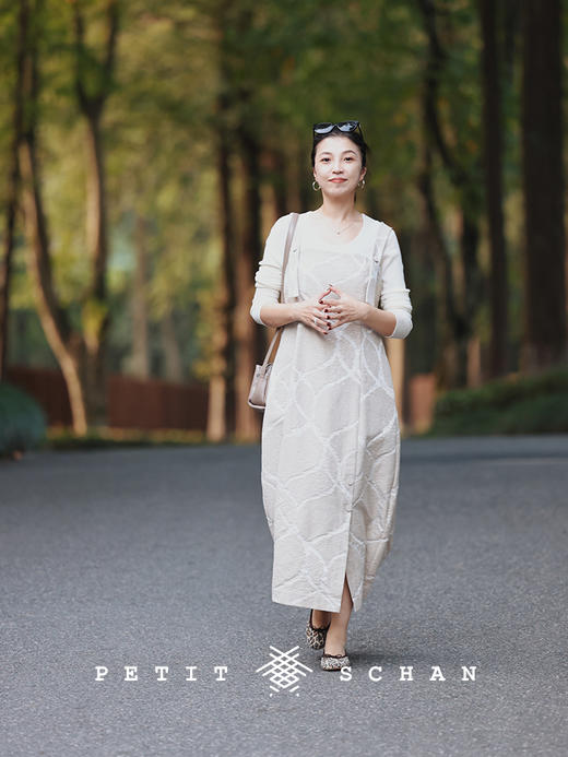 PETIT SCHAN小闪 CLO#374 Autume fields 秋的稻田 香槟金提花微茧型设计感背带连衣裙 商品图0