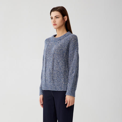 【羊绒+桑蚕丝粗棒针羊绒衫】羊绒世家秋冬新品女士圆领套头针织衫时尚镂空保暖羊绒衫 商品图2