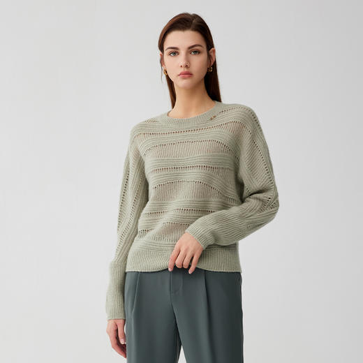 【羊绒+桑蚕丝镂空套衫】羊绒世家秋冬新品女士圆领针织套衫时尚镂空针织套衫 商品图1