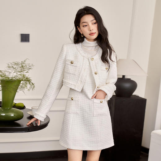 西遇小香风梭织套装裙女秋冬新款米白色短款上衣吊带半身裙12138849/12138950 商品图3