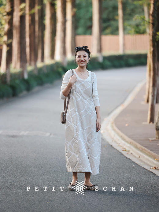 PETIT SCHAN小闪 CLO#374 Autume fields 秋的稻田 香槟金提花微茧型设计感背带连衣裙 商品图2