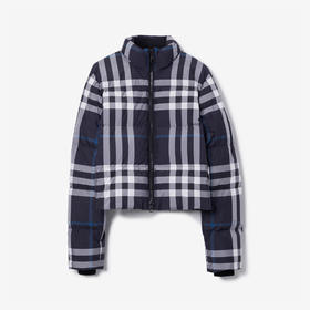 BURBERRY 巴宝莉 女士格纹短款羽绒服 深炭蓝色 8057842 B3421