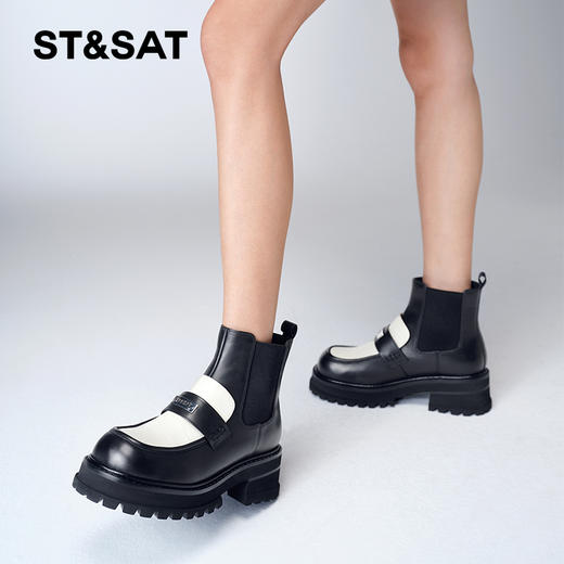 星期六英伦拼色松糕厚底烟筒短靴SS34116513 商品图5