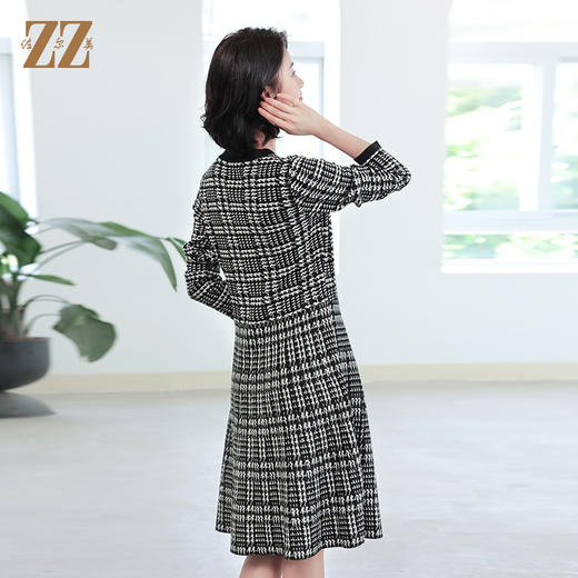佐尔美秋冬新款 气质格子条纹羊毛连衣裙女E14ML11 商品图4