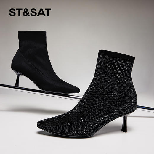 星期六优雅细跟尖头时装短靴SS34116588 商品图0