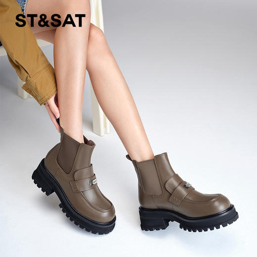 星期六英伦拼色松糕厚底烟筒短靴SS34116513 商品图9
