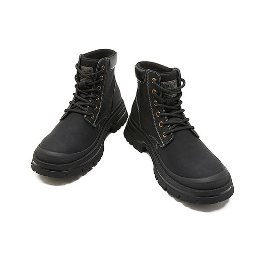 西遇厚底工装靴男新款秋冬美式复古系带短靴圆头黑色马丁靴子22235633 商品图1