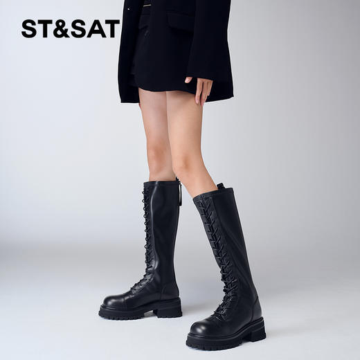 星期六经典复古绑带长筒骑士靴SS34117093 商品图2