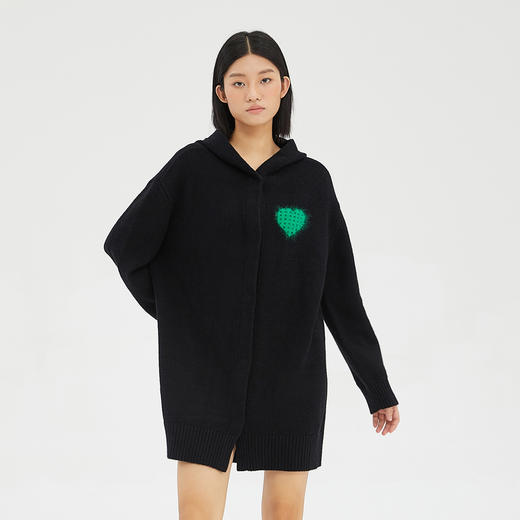 谜底2022秋新款趣味图案连帽开衫宽松中长款针织衫女223MZ1387 商品图0