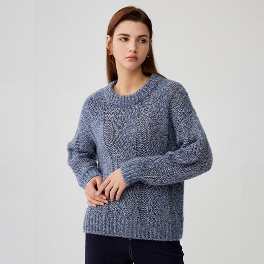 【羊绒+桑蚕丝粗棒针羊绒衫】羊绒世家秋冬新品女士圆领套头针织衫时尚镂空保暖羊绒衫 商品图0