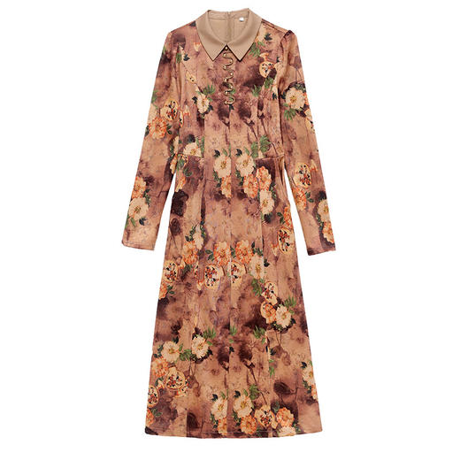 秋季新款，妈妈装中长裙长袖女装长款A字裙娃娃领印花连衣裙QYM-LRX-HJY9771-Y 商品图4