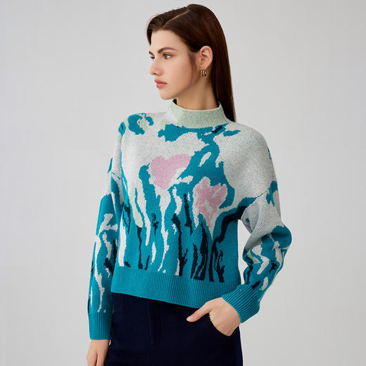 【半高领高织花色套衫】羊绒世家秋冬新品女士新品100%山羊绒内搭保暖毛衣 商品图2