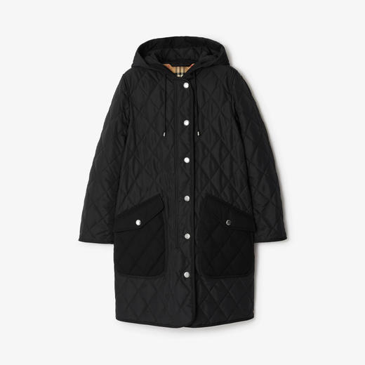 【二】BURBERRY 巴宝莉 女士尼龙帆布制成的连帽菱形绗缝外套棉服 黑色 8072670 A1189 商品图0