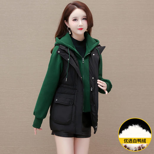 QYMAH-23A2017-L时尚洋气假两件拼接休闲保暖羽绒服23年冬款长袖连帽时髦鸭绒外套 商品图2