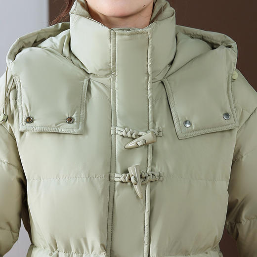 连帽厚款羽绒服，时尚新款拉链牛角扣中长款休闲羽绒服冬季保暖女装QYM-KED-338052-Y 商品图3