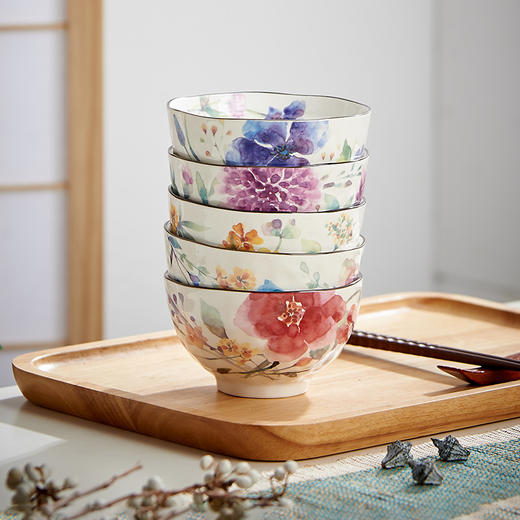 【&蓝】花系列 五小碗礼盒装① 商品图1