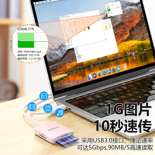 品胜 USB3.0+Type-C转SD/TF/CF/MS四合一单盘符读卡器 即插即用 商品图4