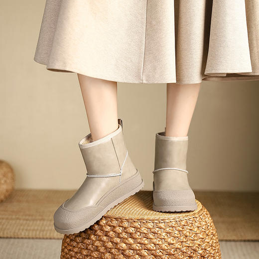 西遇防水雪地靴女新款冬季户外短靴东北外穿黑色保暖加绒棉鞋V0034180 商品图2